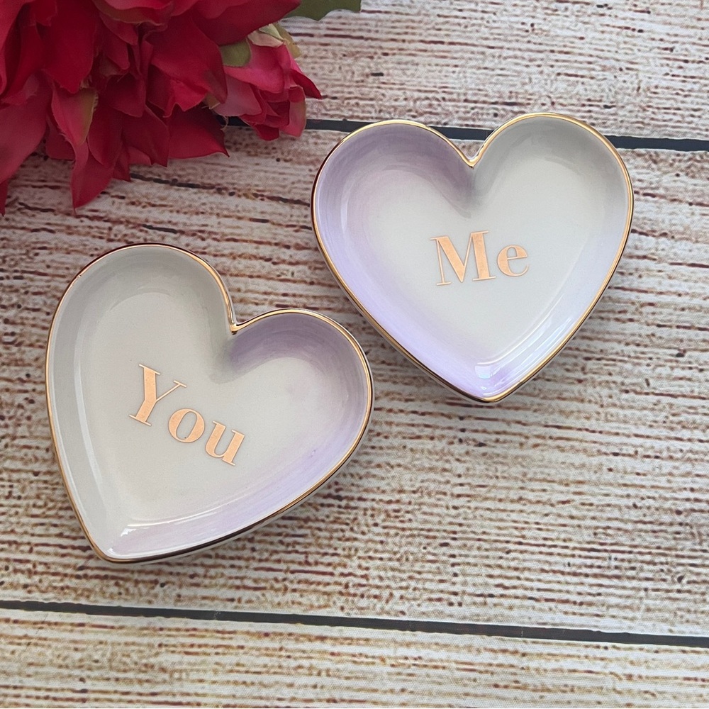 MARTHA STEWART set of 2 ceramic you & me heart trinket trays